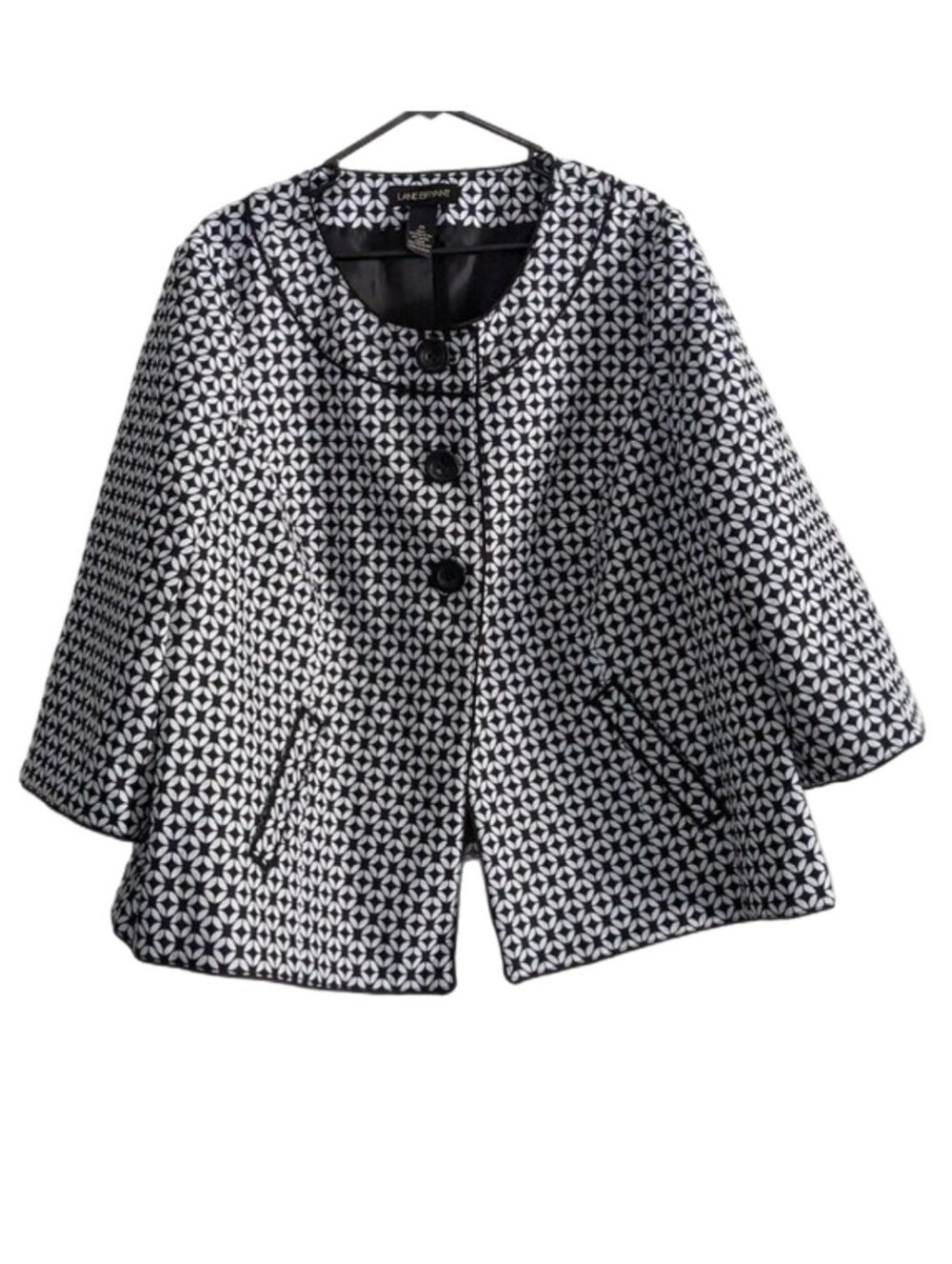 Lane Bryant Black and White Geometric Patterned Cropped Blazer Top Plus Size 24